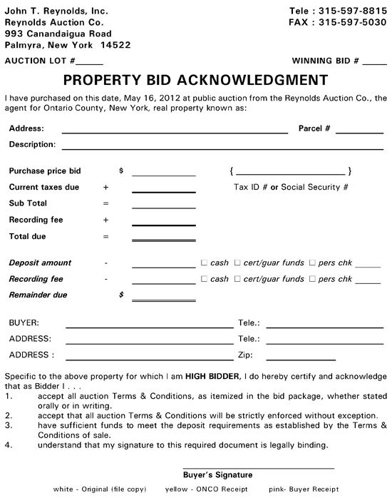 Ontario Cty bid acknowledgement